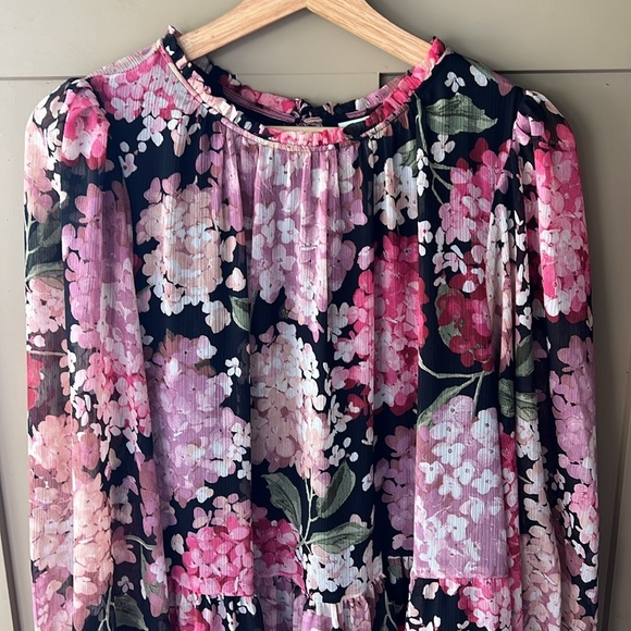 H&M+ CRÊPED CHIFFON DRESS Dark Floral Whimsigoth Babydoll Sz M - Picture 3 of 10